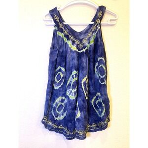 Tye Dye Sea Shell Blue India Boutique Long Tank Top Free Size BOHO Flowy Beach
